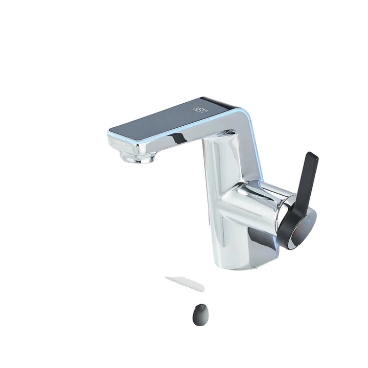 Fürdőszobai csaptelep, LED, kettős üzemmódú fúvóka, króm, pultra szerelhető