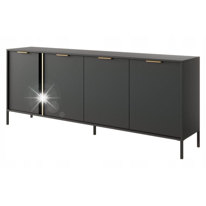 Laski komód, 203x40x81 cm, antracit, arany részletekkel, bútorgarnitúra