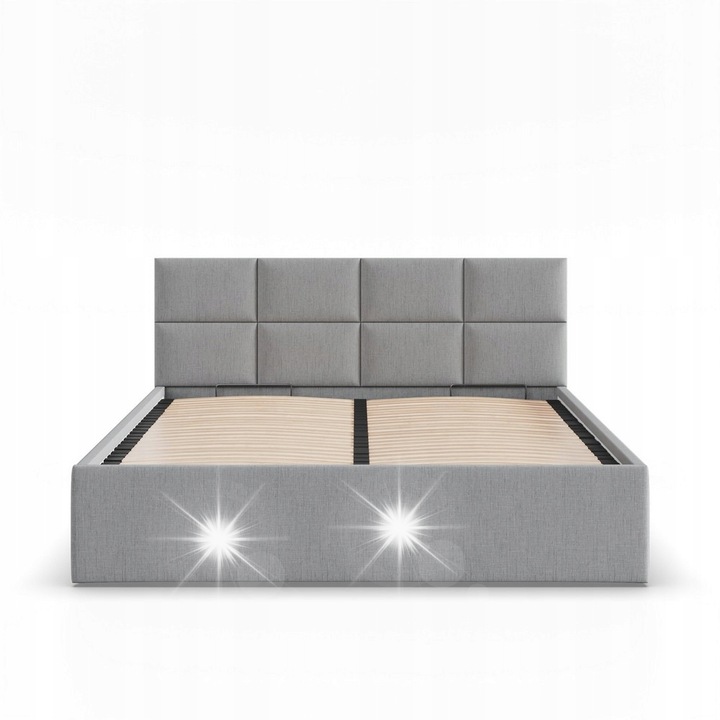 Ágy, ADAMS BORGO 140x200 cm, fa váz, szürke, 145x208x80 cm