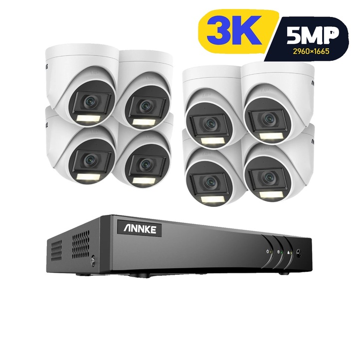 Система за видеонаблюдение, 5MP, нощно виждане, 16-канален комплект с 8 камери