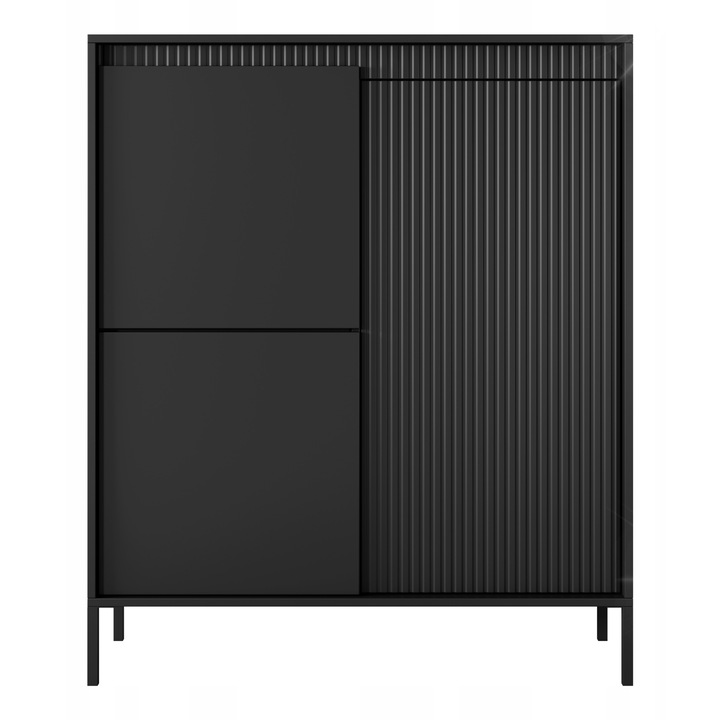 Senso 3D magas fiókos szekrény, 103x39x123 cm, fekete, MDF előlapokkal és fém lábakkal