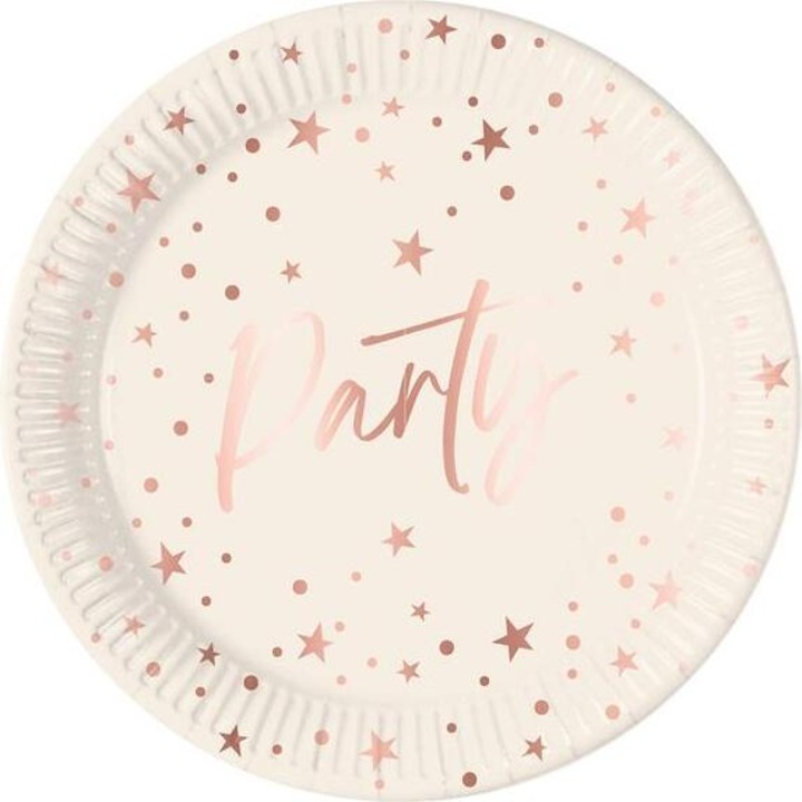 Set 8 farfurii rosegold din carton, Procos, vesela pentru petrecere