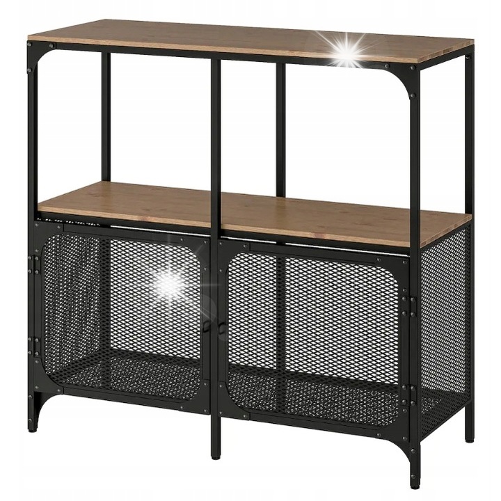 IKEA FJALLBO polcok, fém és tömörfa, 100x95 cm, fekete, 34 kg teherbírás