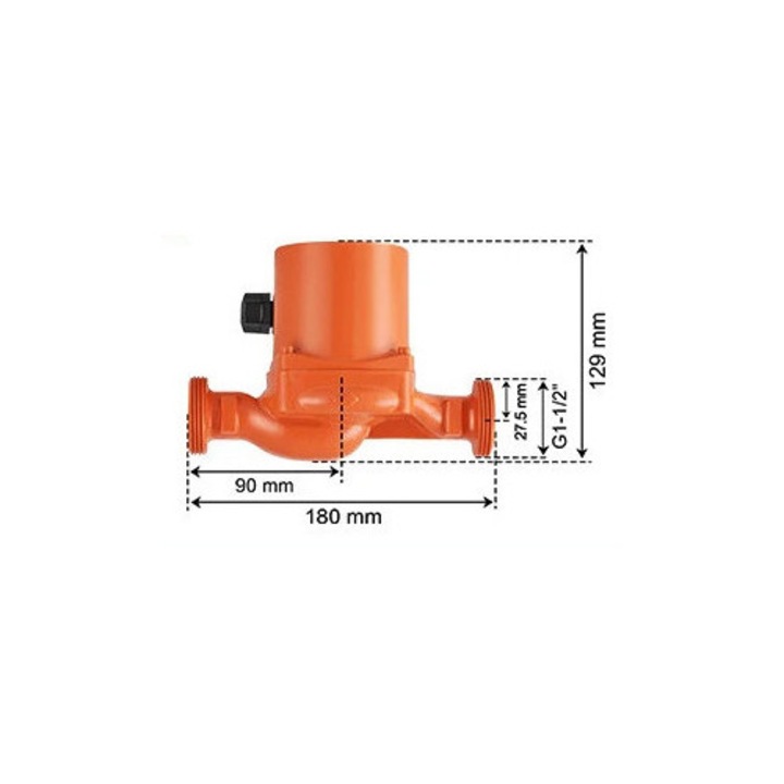 Помпа за рециркулация на вода, LPS25-4S-180, 50 л/мин, чугунена конструкция, консумация на енергия 72 W, присъединяване 1-1/2"