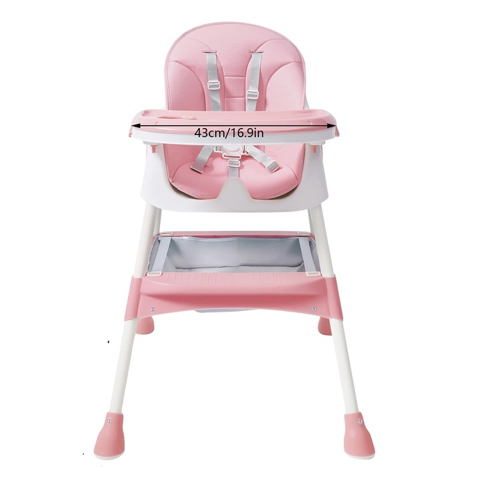 Scaun de masa pentru bebe, design ajustabil, roz, dimensiuni 78x60x94cm, capacitate 80kg