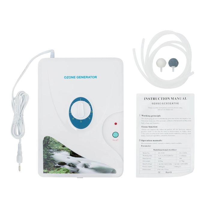 Generator de ozon, 600mg/h, purificare aer si apa, alb, dimensiuni compacte