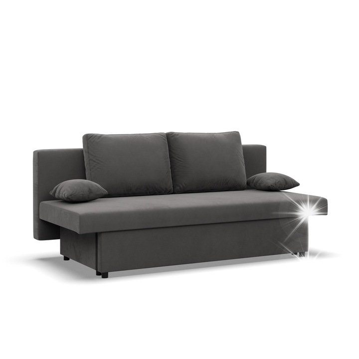 3 személyes kanapé NOLA, szürke, 191x86x85cm, fekvőfelület 140x190cm, anyaga: velúr