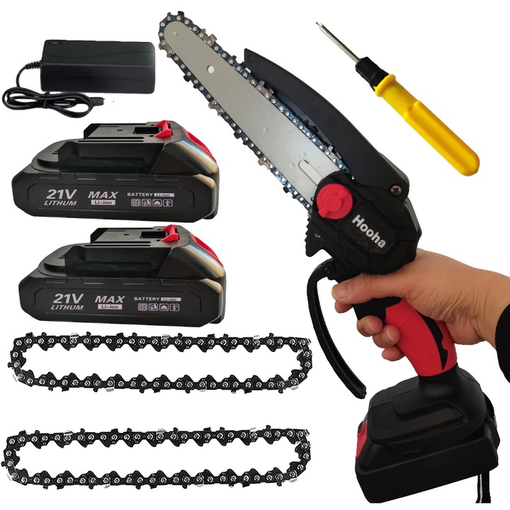 Mini láncfűrész, 21V, 2 akkumulátor, 6 hüvelyk, 1,1 kg