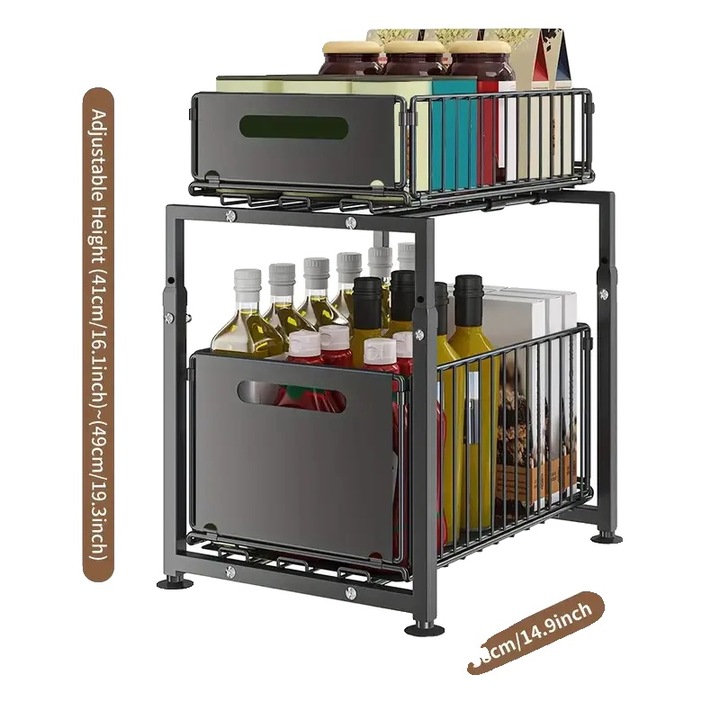 Raft de depozitare pliabil, dimensiune ajustabila, negru, 1 bucata