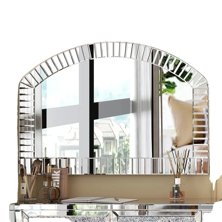 Oglinda de perete, design arcuit, margini fatetate, 100x70cm