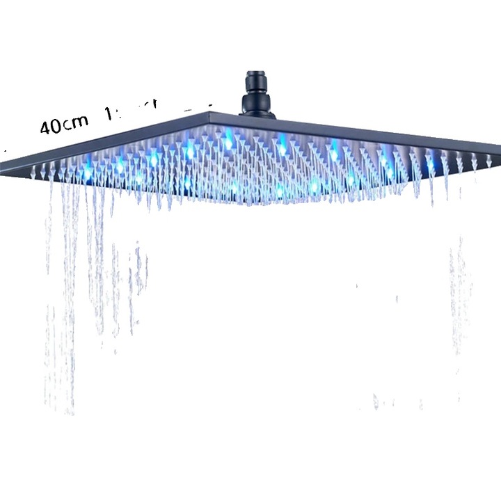 Coloana de dus, design patrat, tip fix, negru, 16 inch