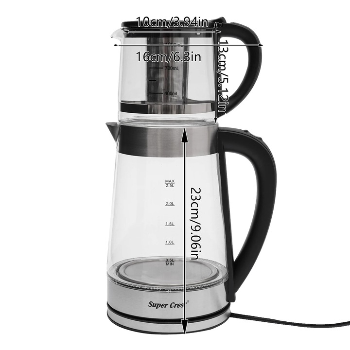 Ceainic electric, 2.5L, caracteristici de siguranta automate, argintiu