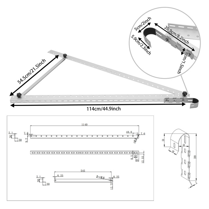 Suport pentru panouri solare, unghi ajustabil, constructie durabila, argintiu, set 2 bucati