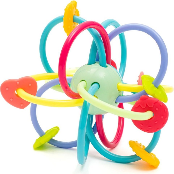 Baby Mix rágókagolyó, szilikon és műanyag, csörgővel, többszínű