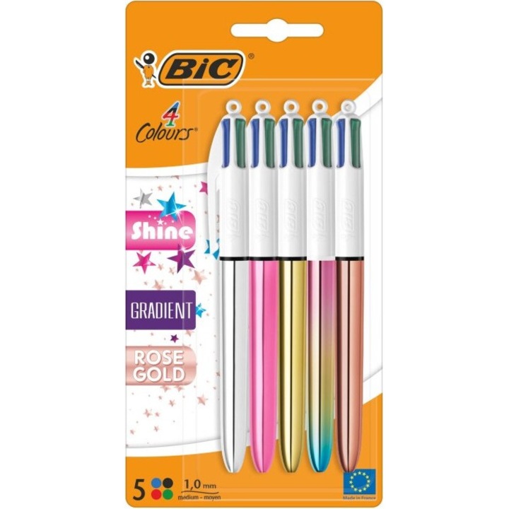 BIC 4 Colours Shine Gradient химикалки, комплект от 5, многоцветни
