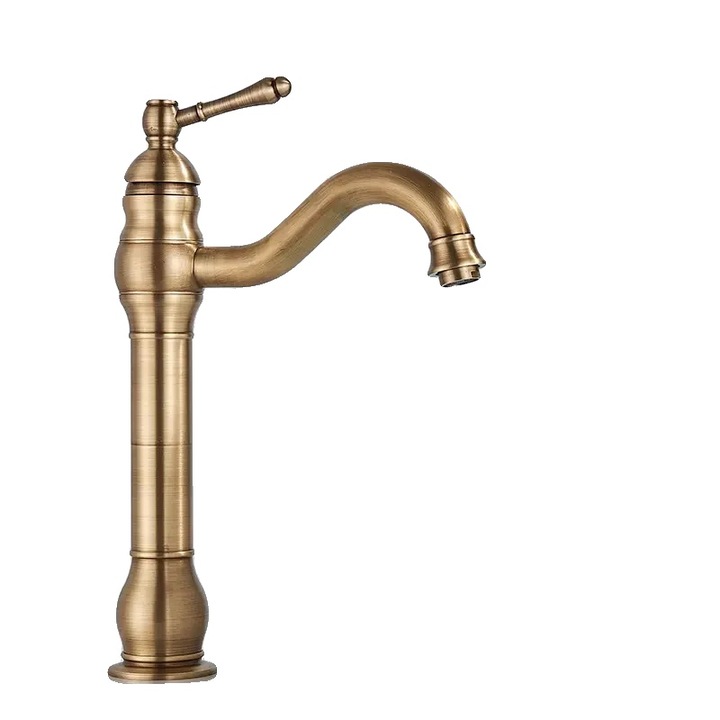 Fürdőszobai csaptelep, magasított, egykaros, kerámia szeleppel, antik sárgaréz