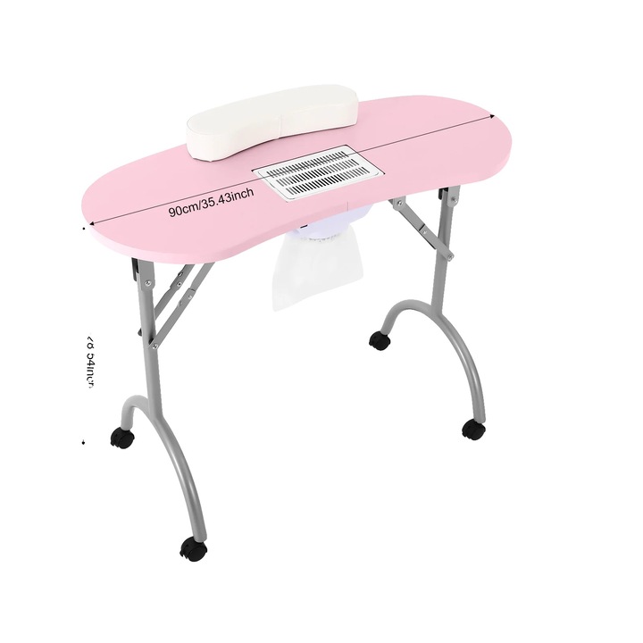 Masa de manichiura, constructie robusta, design portabil, roz, 90x40x72.5cm
