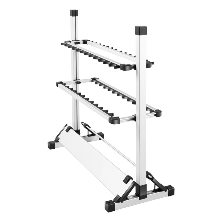 Suport lansete, stativ organizator, 24 locasuri, inaltime reglabila, aliaj de aluminiu, 73×32×72 cm, gri deschis