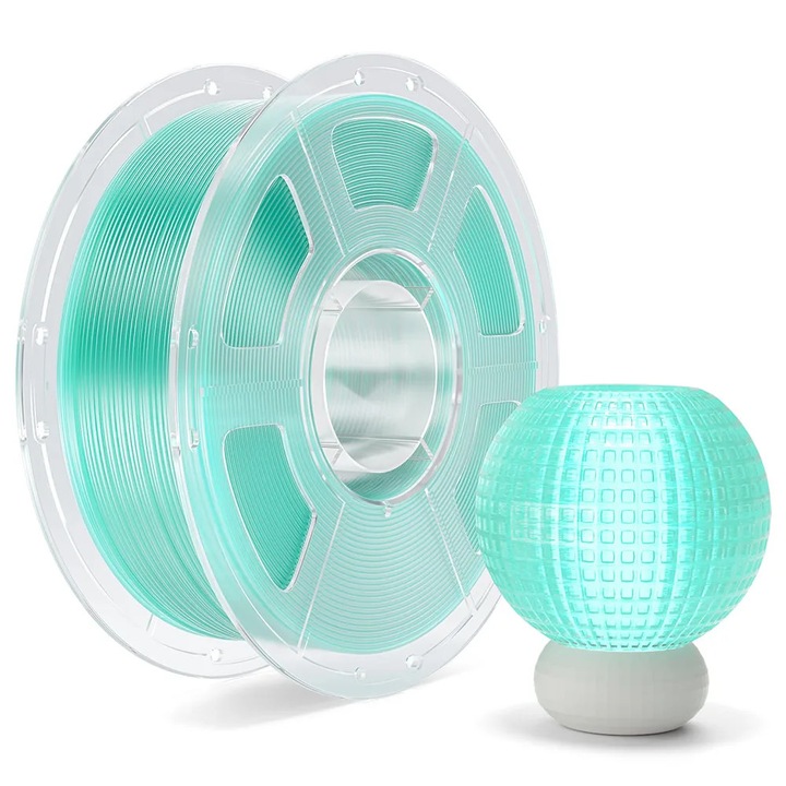 Filament imprimanta 3D, PETG Viteza Mare, 1 kg, Transparent, 30–600 mm/s, 230–250 °C, Cian