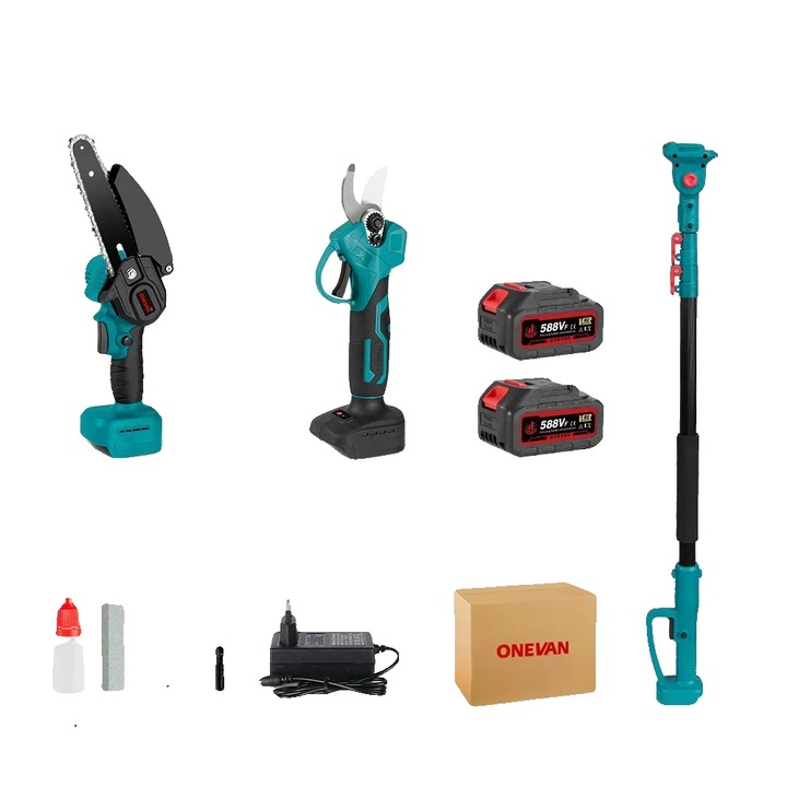 Fierastraie cu lant, motor fara perii, lungimi ajustabile, 2 baterii, 1.08m x 1.57m x 2.01m