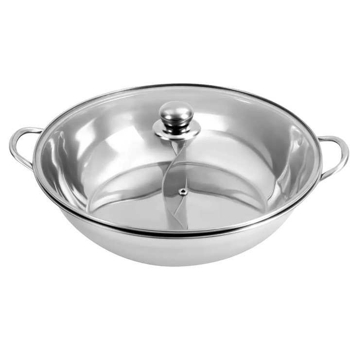 Vas termorezistent, inox si sticla, 34cm, argintiu, pentru diverse surse de caldura