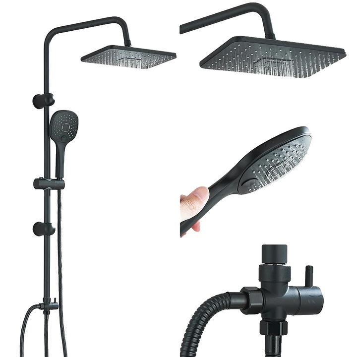 Zuhanyoszlop, modern dizájn, matt fekete, falra szerelhető