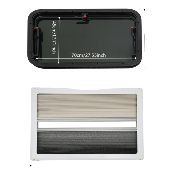 Fereastra pentru RV, design cu deschidere, include plasa si parasolar, 700x450mm