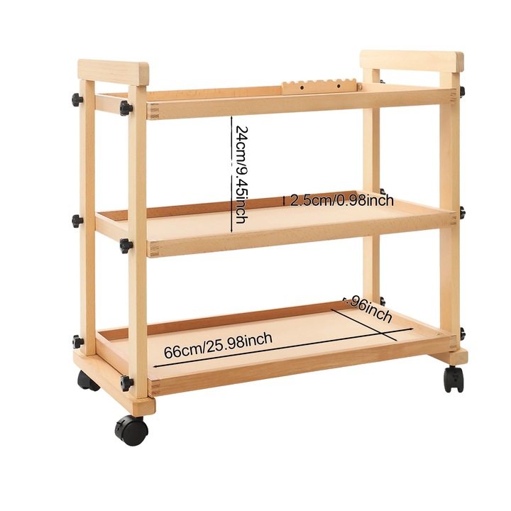 Raft pentru unelte de pictura, lemn de fag, 3 niveluri, culoare lemn, 77.5x42x76.5cm