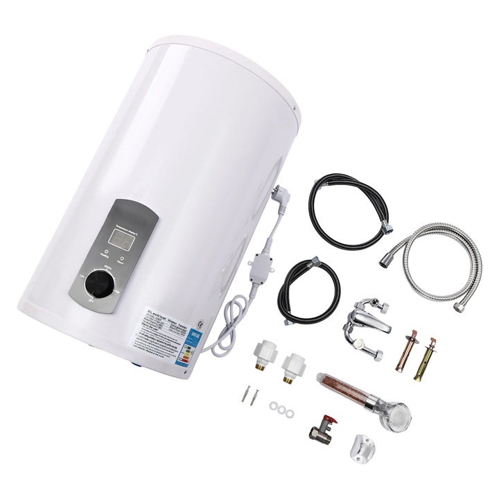 Boiler electric, 30 l, 2000 W, 220 V, Dus de mana, Protectie la scurgeri, Certificat CE, Alb