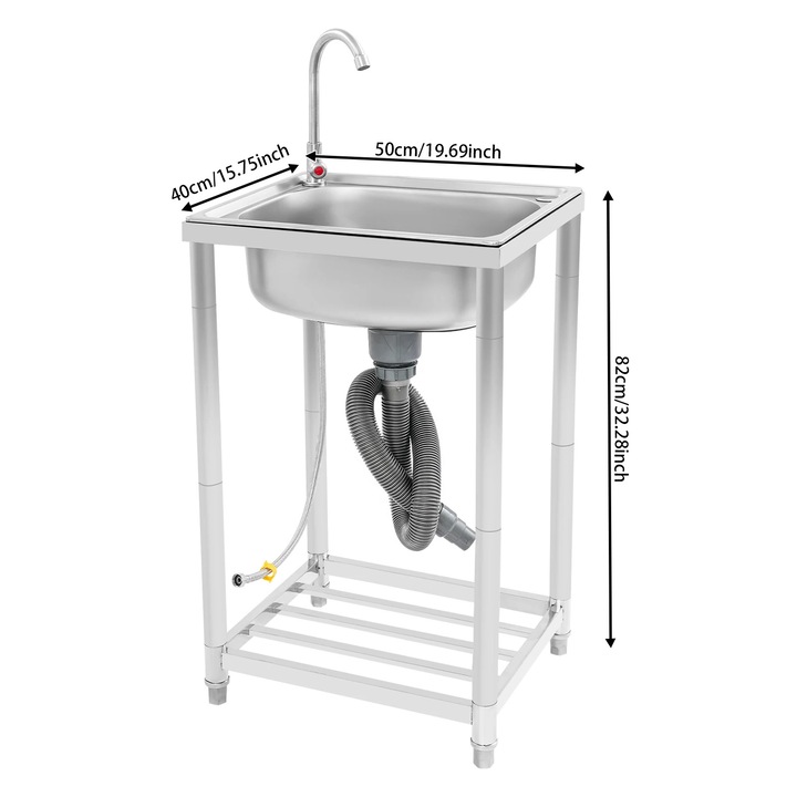 Chiuveta bucatarie, robinet retractabil, argintiu, 50cm
