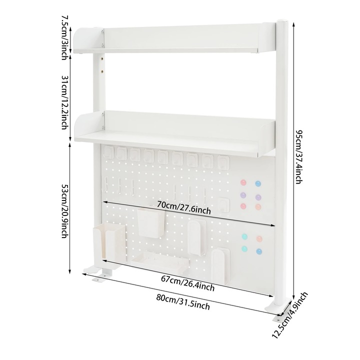 Raft cu suport de masa, alb, design modern, dimensiuni 80x12.5x95cm, capacitate maxima 20kg pe nivel
