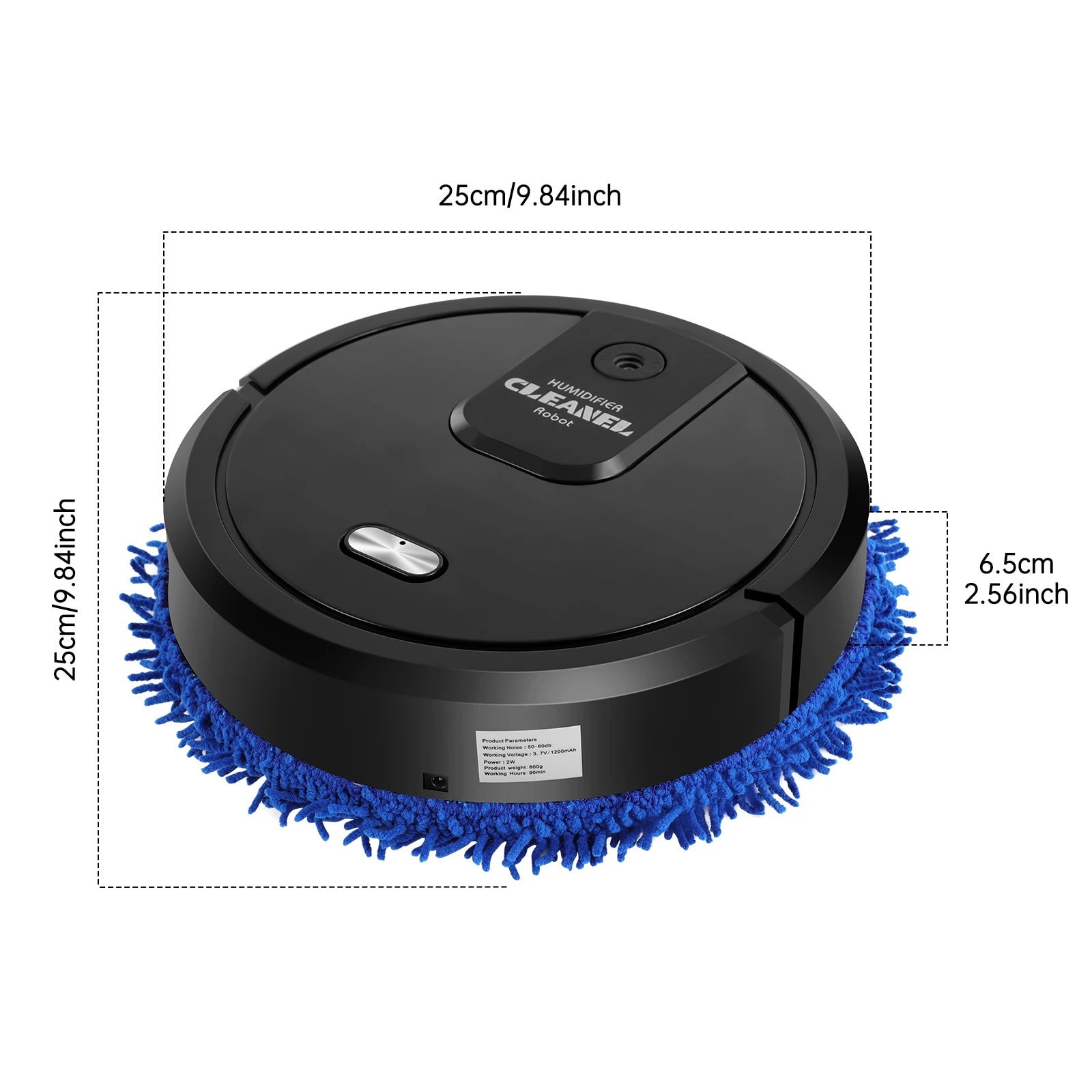 Robot aspirator cu mop, Robot de spalare si aspirare, Umed si uscat, Incarcare USB, 1200 mAh, 60 min, 60 dB, 60 m², Negru