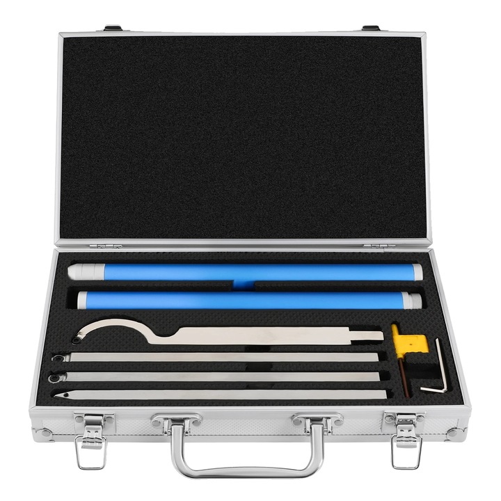 Set scule de prelucrare a lemnului, lama carbura patrata 11mm, lama carbura diamant 10mm x 30mm, lama carbura rotunda 12mm, lungime ax 50cm, dimensiune maner 28cm