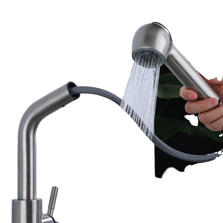 Szaniter csaptelep, 304 rozsdamentes acél, 360 fokban forgatható, pultra szerelhető, 34 cm magas