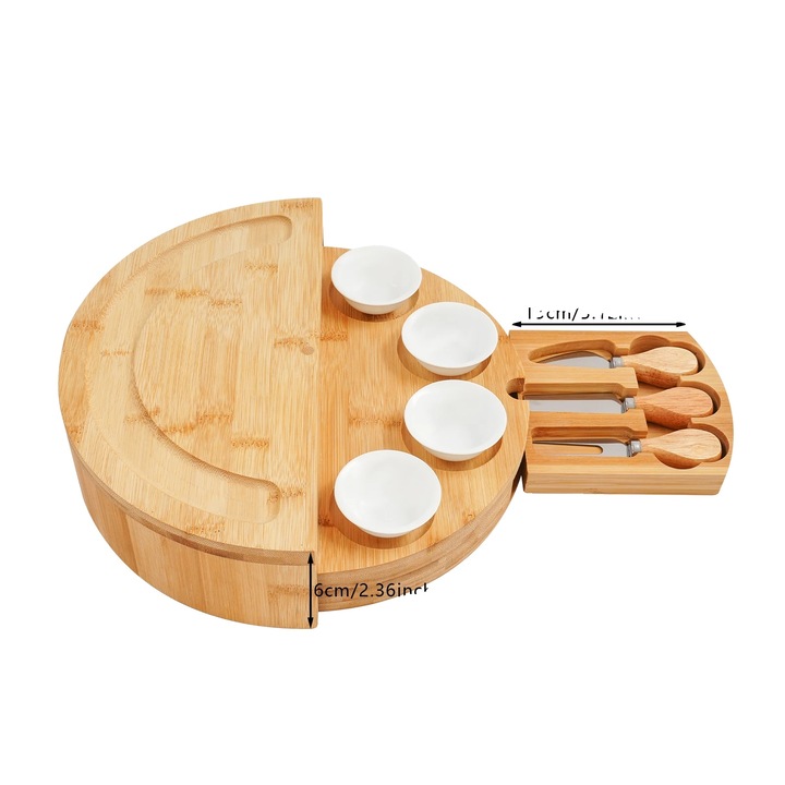 Platou de branza, design rotativ, utilizare multifunctionala, culoare lemn, 32.5x32.5x6cm