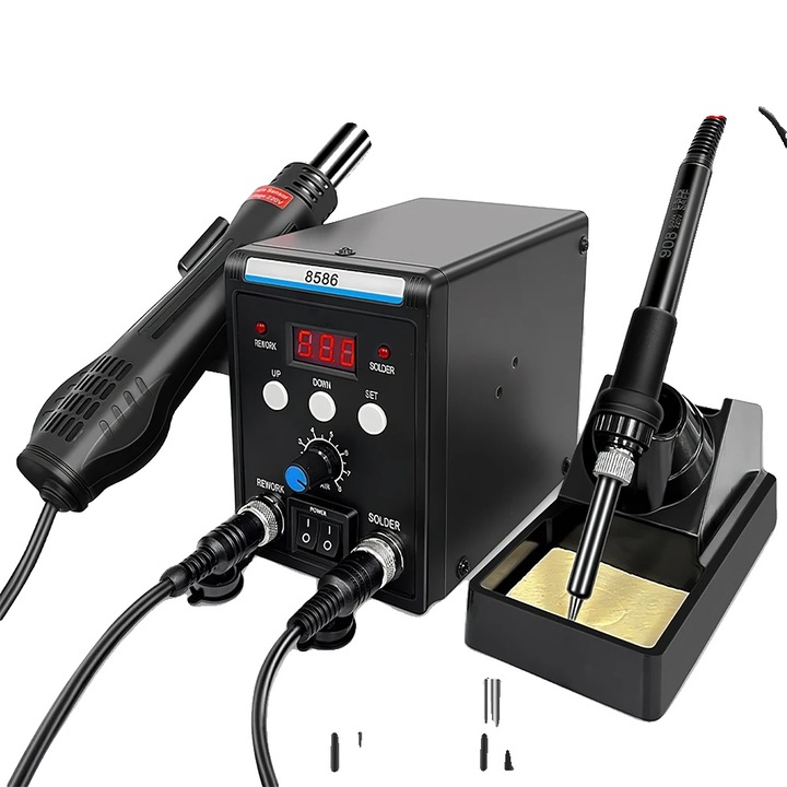 Statie de lipit, 700W 2-in-1, control dual al temperaturii, pistoale de lipit