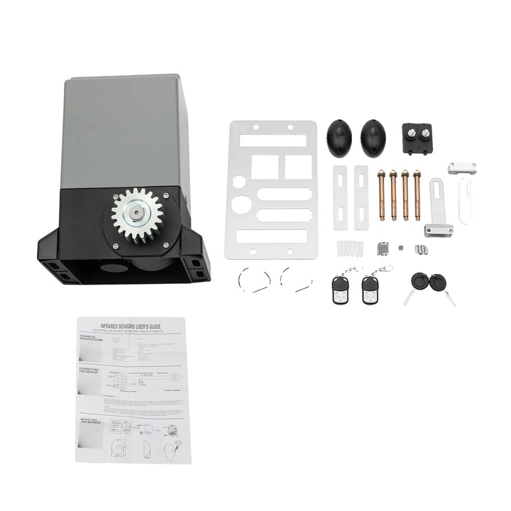 Kit automatizare poarta, 370W, 800 kg greutate maxima, 12 m lungime maxima, sub 50 dB zgomot, 100.5x3x1.2cm