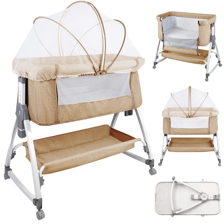 Patut bebe portabil, ajustabil pe inaltime, bej, pentru sugari 0-12 luni