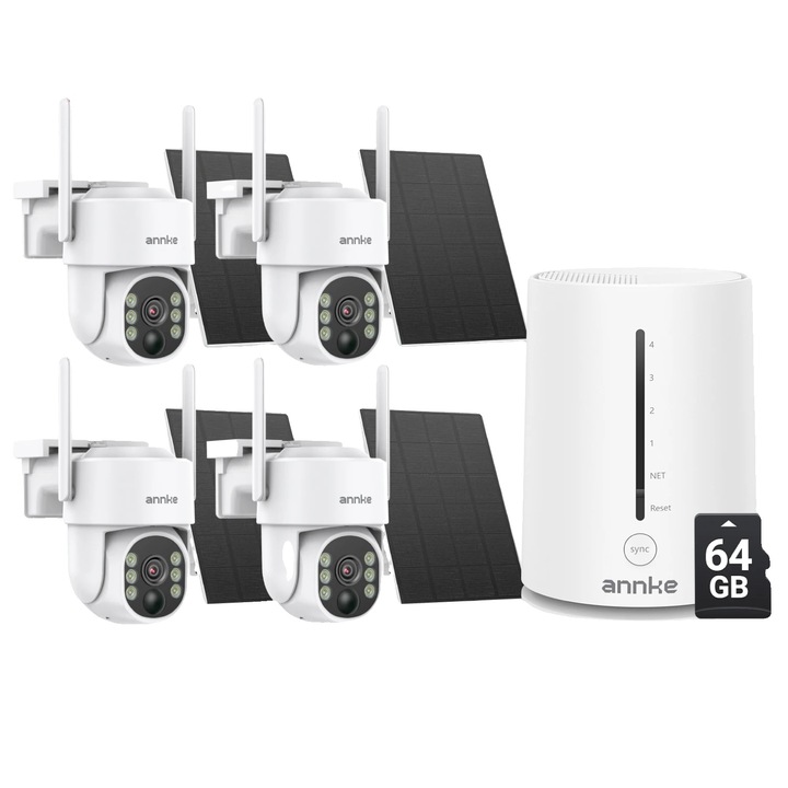 Térfigyelő kamera, 4MP, 9000mAh, 4 darabos készlet, kétsávos WiFi, 64G