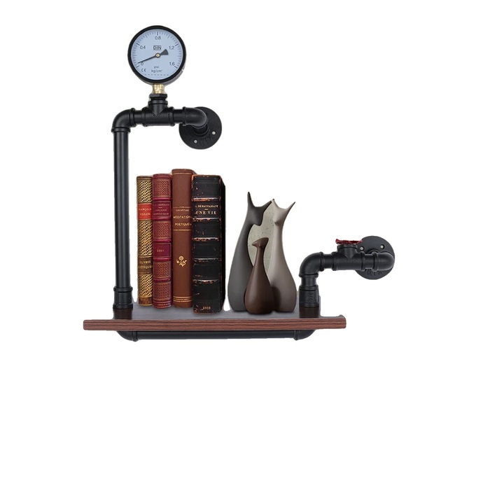 Falra szerelhető polc, 40x20x57cm, 25kg teherbírás, ipari formatervezés, fa és acél