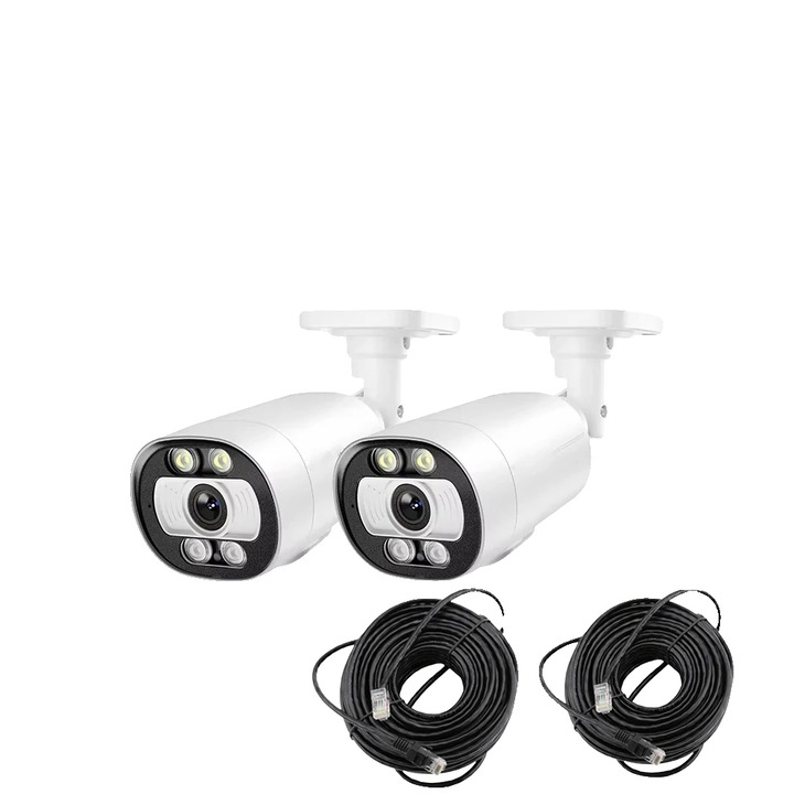 Камера за наблюдение, 5MP, детекция на хора, двупосочно аудио, комплект 2 броя, 3.6mm, включен кабел, EU щепсел