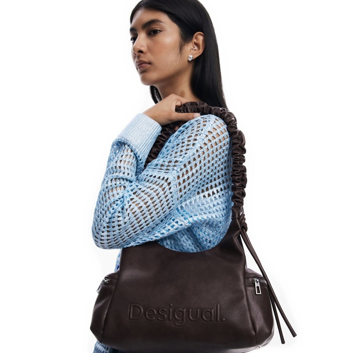 Női kézitáska és válltáska, Desigual, Half Logo Montville Piedra sorozat, csokoládébarna