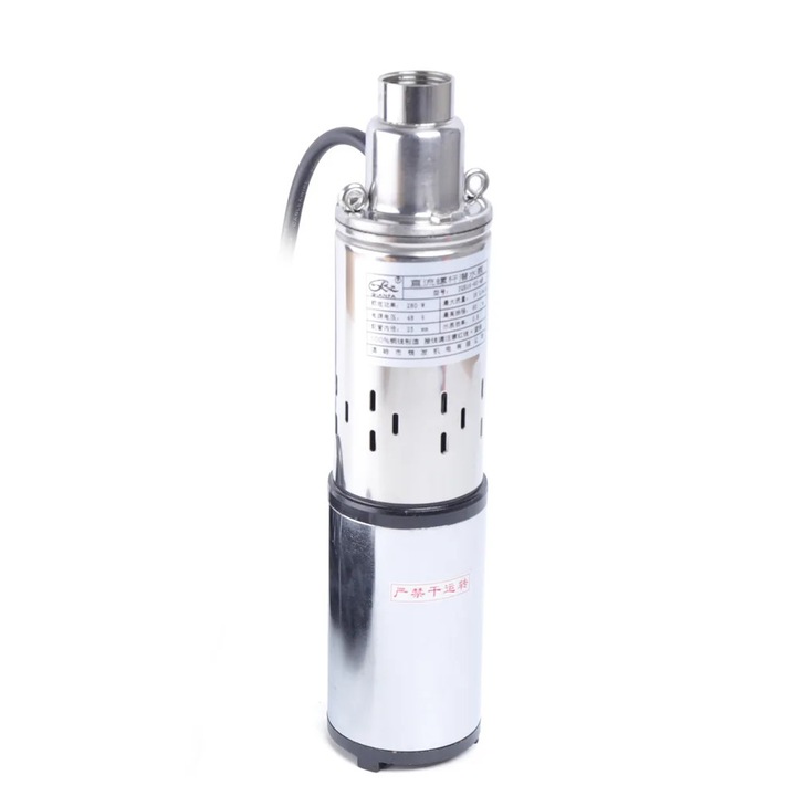 Pompa de apa solara, Pompa submersibila pentru put adanc, 48 V DC, 280 W, 16 L/min, inaltime de pompare 60 m, IPX8, stecher EU