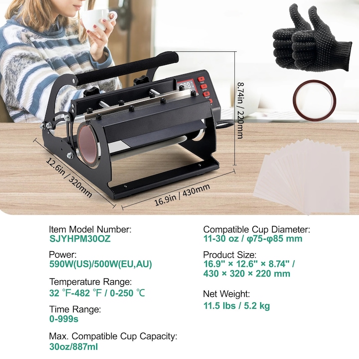Masina de presat termic pentru tumbler, design cu doua statii, control independent, albastru, 12.8lbs