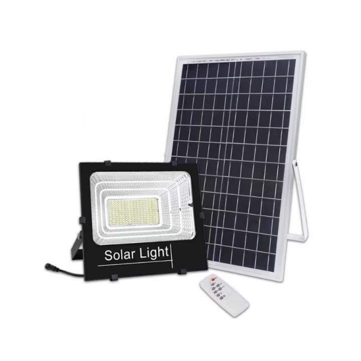 Proiector LED Trandafi led, Lampa solară IP67, 200W, cu telecomandă, kit montaj inclus, 25x20x6cm, 37x26x2cm