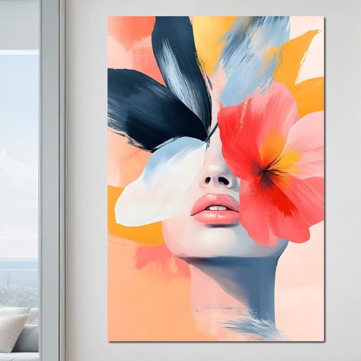 Премиум картина върху платно, LuxCanva® G1174, Дъх на природата, 40 X 60 см, 100% памучно платно 400 г/м2, дървена рамка, Мечта, Цветни, Цветя, Венчелистчета, Вятър, Пролет, Акварел, Изразителност, Хармония, Женственост, Салон, Офис, Хол, Спалня