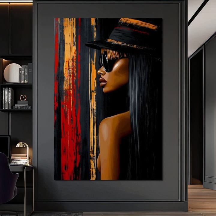 Премиум картина върху платно, LuxCanva® G1177, Градско огледало, 100 X 150 см, 100% памучно платно 400 г/м2, дървена рамка, Портрет, Страничен, Градски, Червен, Черен, Златен, Мода, Подиум, Тишина, Полусянка, Блясък, Дълбочинен, Офис, Хол, Спалня