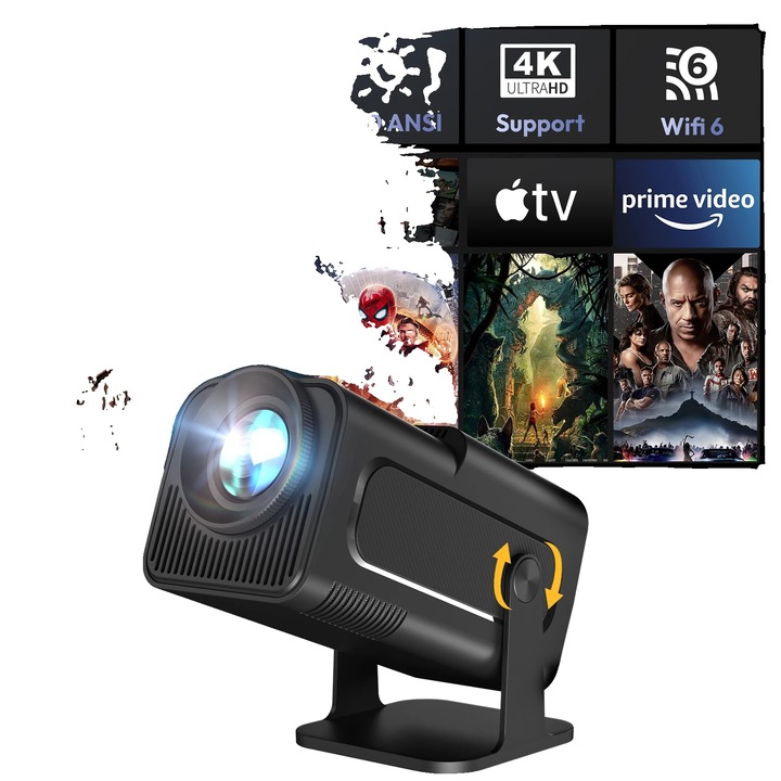 Mini videoprojektor, 1080P, 11000 lumen, 180 fokos vetítési szög, 40-120 hüvelykes vetítési méret