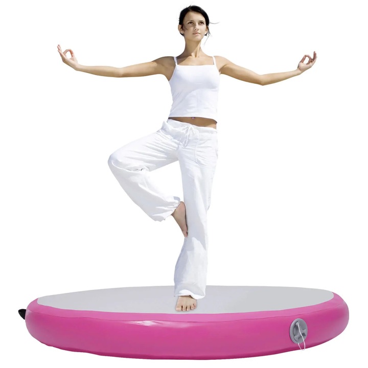 Saltea gimnastica, Airtrack rotunda gonflabila, impermeabila, pentru tumbling si yoga, antiderapanta, pentru antrenament acasa