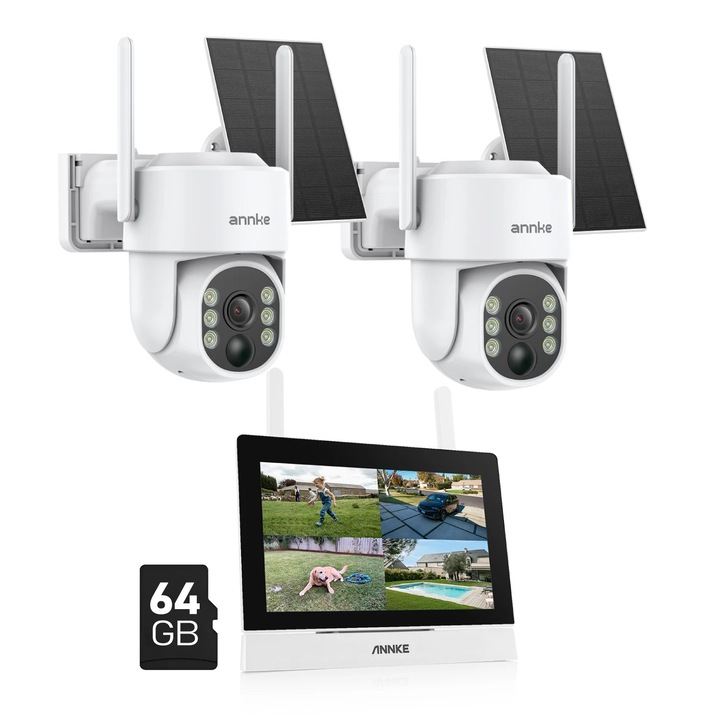 Set 2 camere de supraveghere, 4MP, alimentare solara, 64G SD, annke